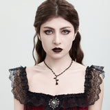 Glamvini - Fashionable Rose Bead Necklace with Dark Crystal Beads and Collarbone Chain for a Sleek Look