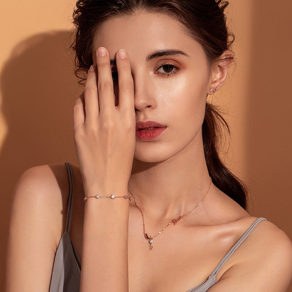 Sterling Silver Key Lock of Love Gold Color Necklaces Bracelets Jewelry Sets Wedding Authentic Silver Jewelry Set