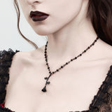 Glamvini - Fashionable Rose Bead Necklace with Dark Crystal Beads and Collarbone Chain for a Sleek Look