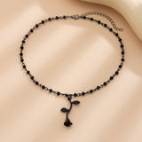 Glamvini - Fashionable Rose Bead Necklace with Dark Crystal Beads and Collarbone Chain for a Sleek Look