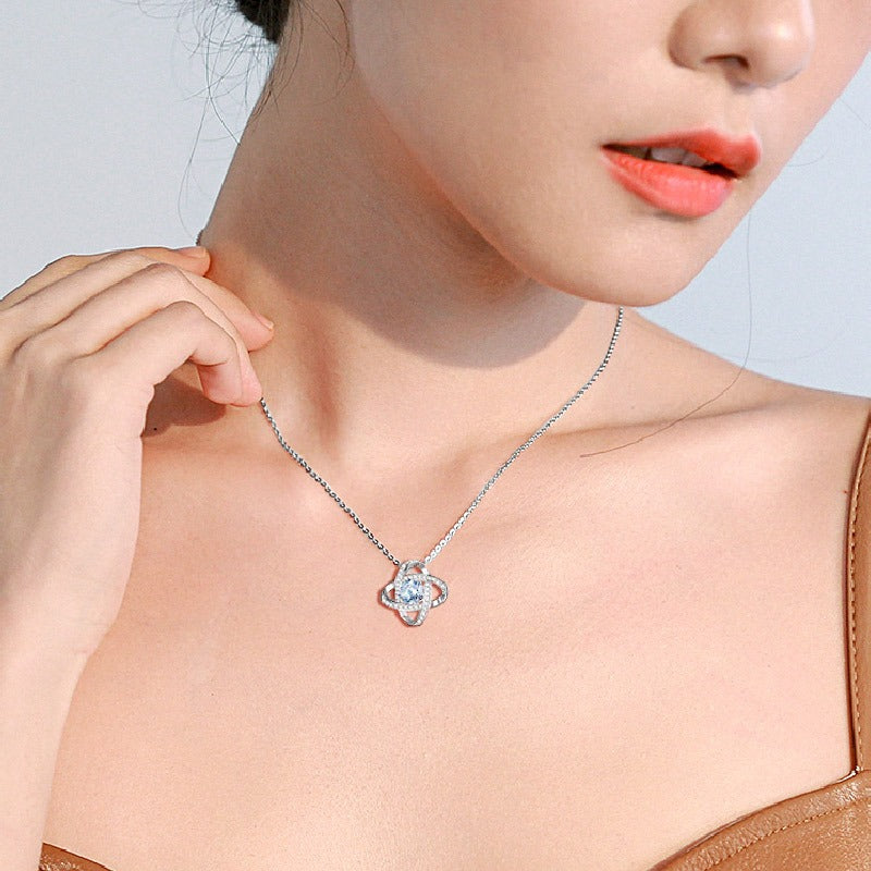 S925 Sterling Silver Clover Necklace Full Diamond Pendant