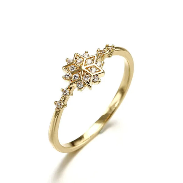 Sterling Silver Snowflake Ring 14k Gold Plating Simple Gold Silver color Women Engagement Wedding Ring Gift