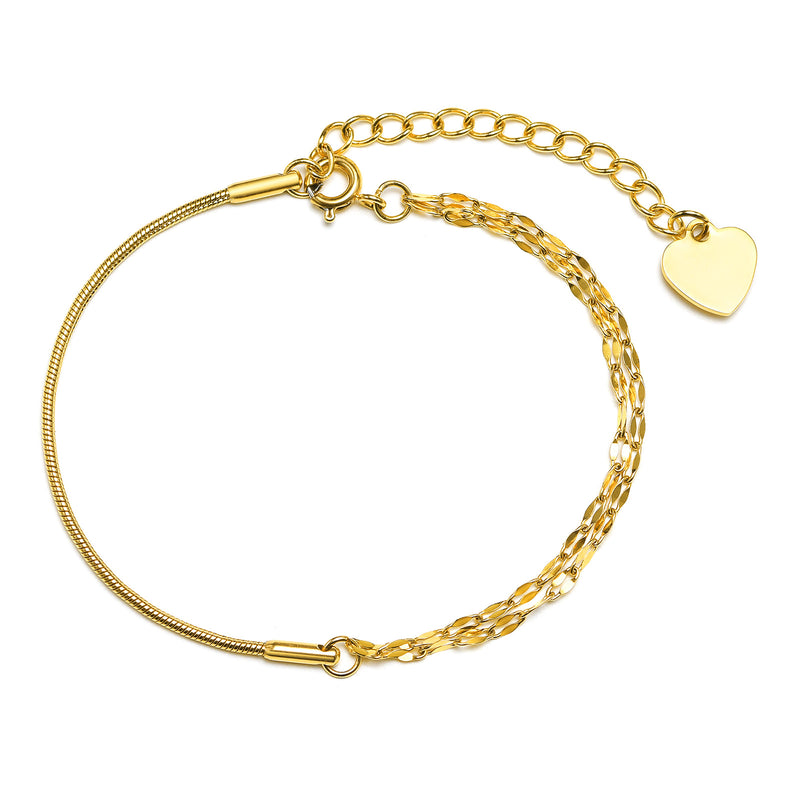 Stainless Steel Lip Chain Round Snake Chain Splicing Bracelet Gold Female Sweet Cool Style Jewelry Personality