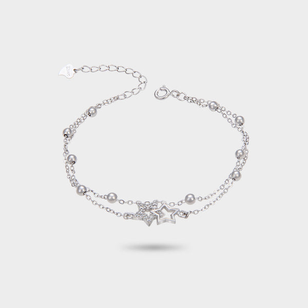 Glamvini - Sterling Silver Bracelet with Five-Pointed Star Diamond Beads: The Ultimate Accessory for Fashionable Women