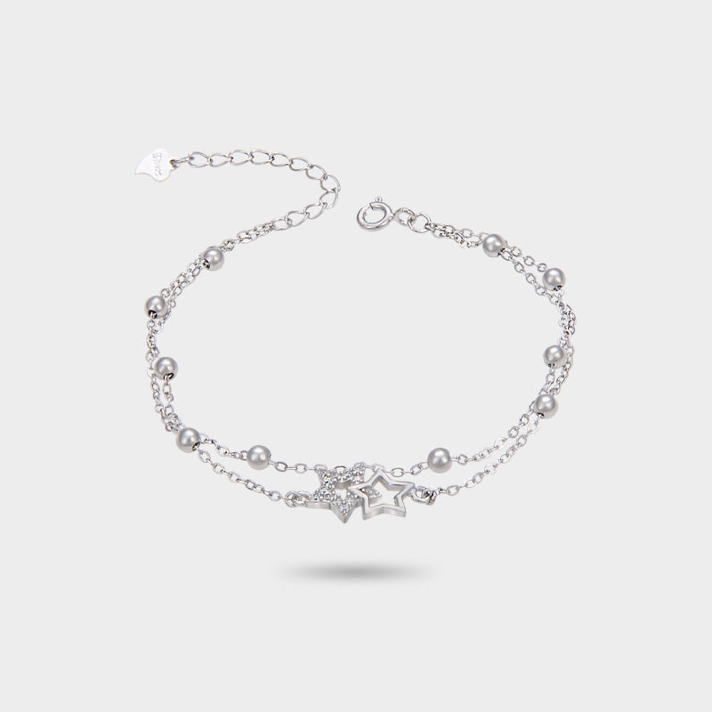 Glamvini - Sterling Silver Bracelet with Five-Pointed Star Diamond Beads: The Ultimate Accessory for Fashionable Women