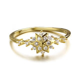 Sterling Silver Snowflake Ring 14k Gold Plating Simple Gold Silver color Women Engagement Wedding Ring Gift