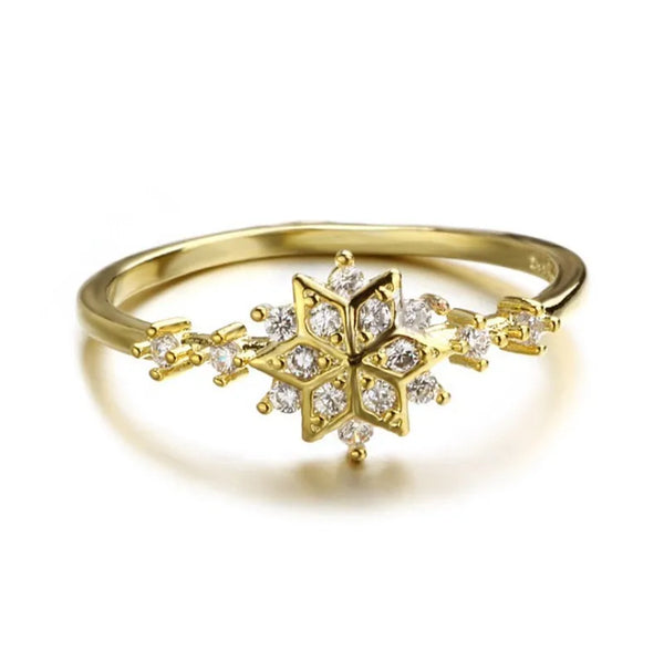 Sterling Silver Snowflake Ring 14k Gold Plating Simple Gold Silver color Women Engagement Wedding Ring Gift