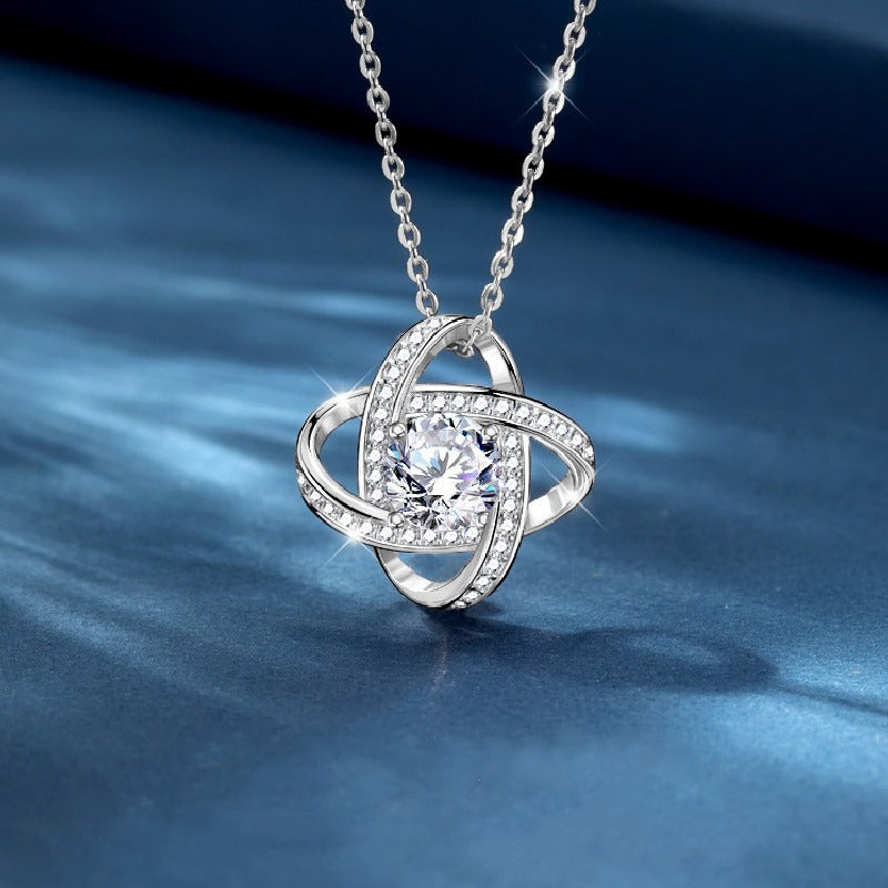 S925 Sterling Silver Clover Necklace Full Diamond Pendant