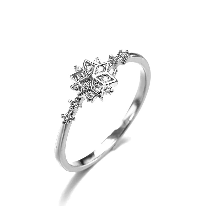 Sterling Silver Snowflake Ring 14k Gold Plating Simple Gold Silver color Women Engagement Wedding Ring Gift