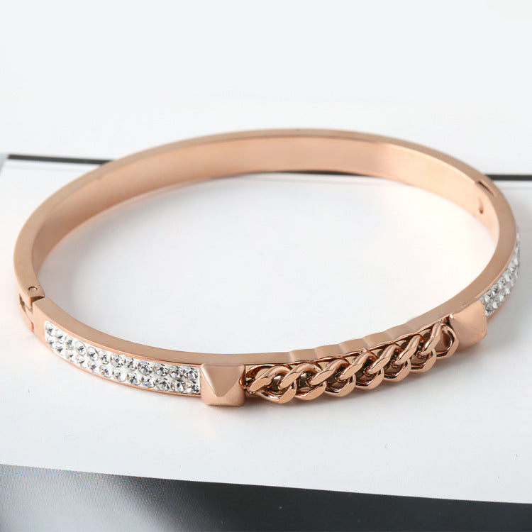 Rose Gold Open Bracelet ins Korean Light Luxury Diamond Jewelry
