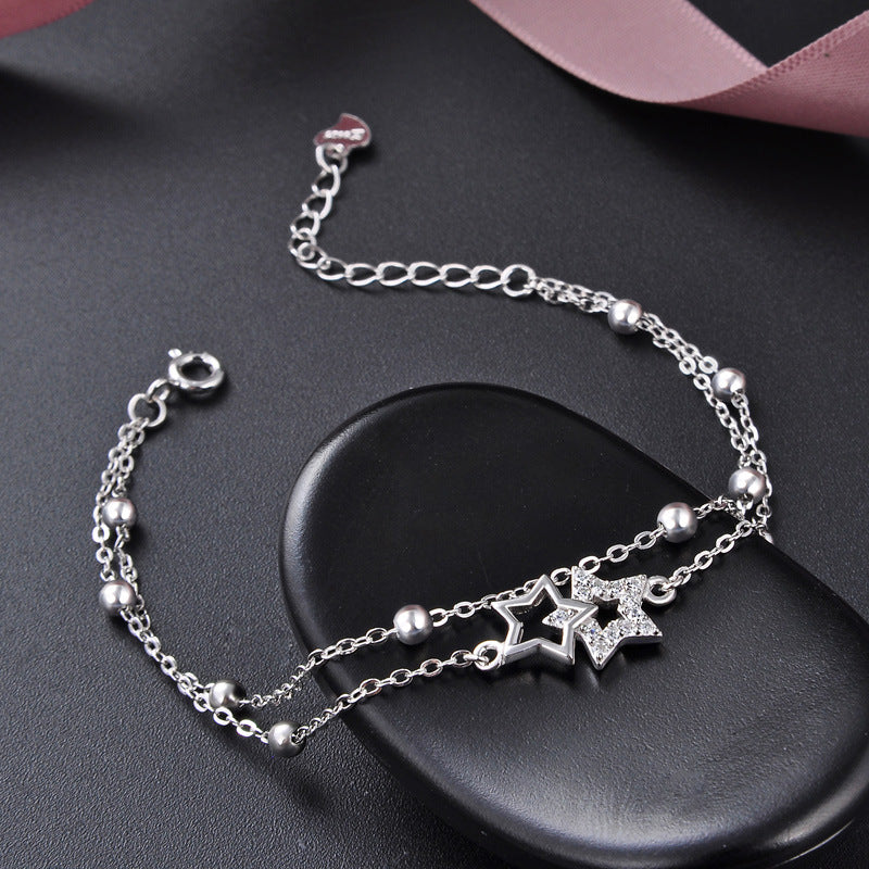Glamvini - Sterling Silver Bracelet with Five-Pointed Star Diamond Beads: The Ultimate Accessory for Fashionable Women
