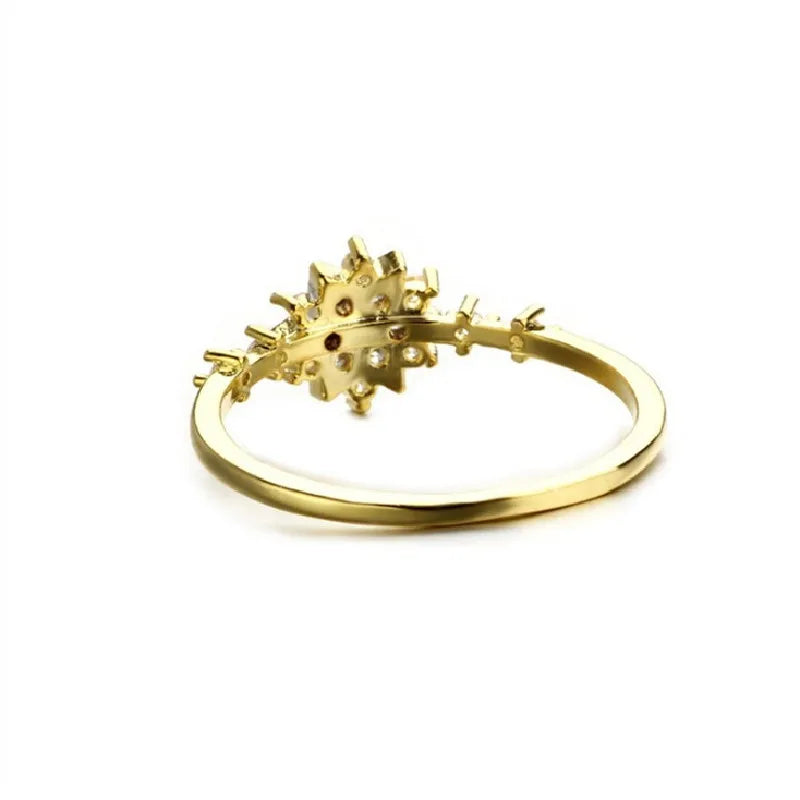 Sterling Silver Snowflake Ring 14k Gold Plating Simple Gold Silver color Women Engagement Wedding Ring Gift