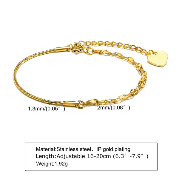 Stainless Steel Lip Chain Round Snake Chain Splicing Bracelet Gold Female Sweet Cool Style Jewelry Personality