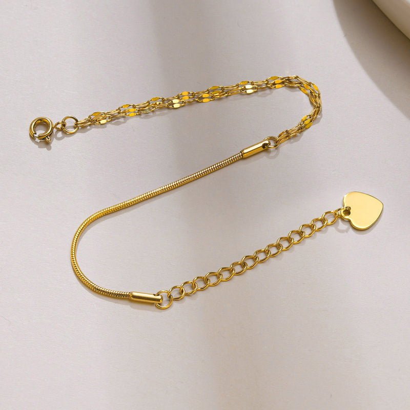 Stainless Steel Lip Chain Round Snake Chain Splicing Bracelet Gold Female Sweet Cool Style Jewelry Personality