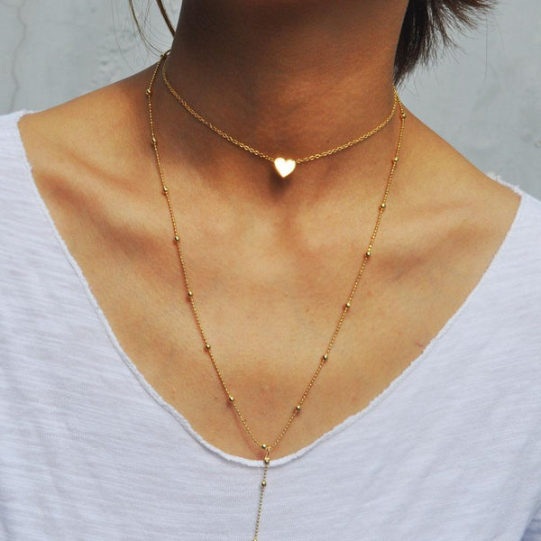 Artilady zinc alloy layer necklaces with heart long necklace