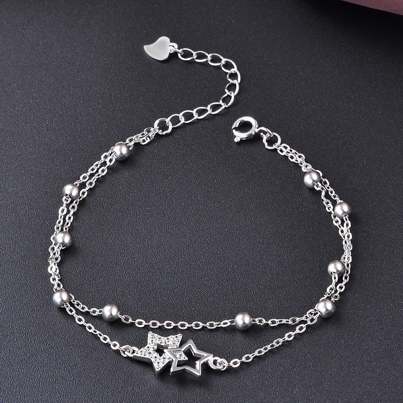 Glamvini - Sterling Silver Bracelet with Five-Pointed Star Diamond Beads: The Ultimate Accessory for Fashionable Women