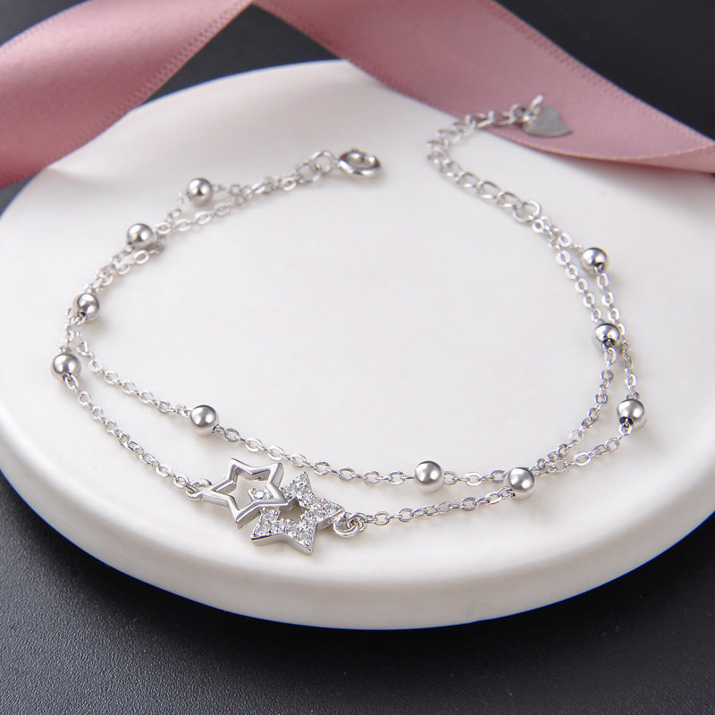 Glamvini - Sterling Silver Bracelet with Five-Pointed Star Diamond Beads: The Ultimate Accessory for Fashionable Women