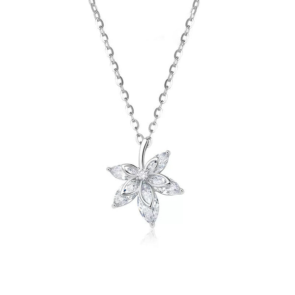 Glamvini -Silver Maple Leaf Necklace Sterling Silver Pendant Inlaid Women