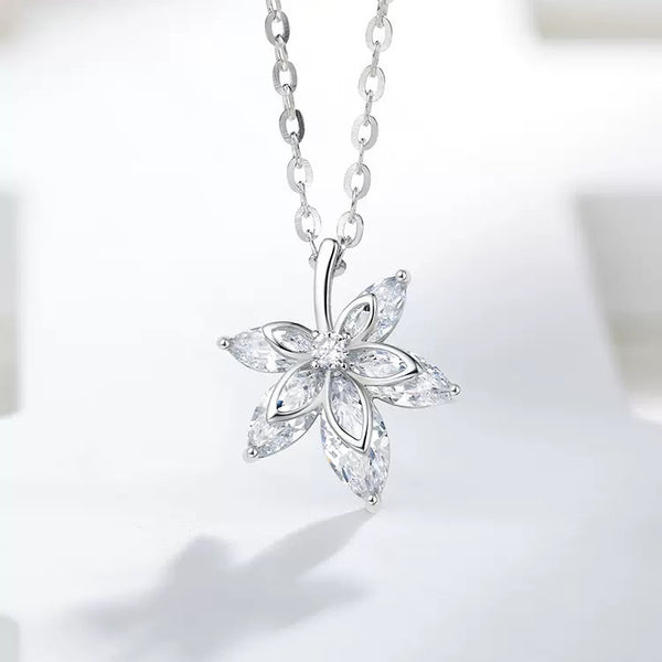 Glamvini -Silver Maple Leaf Necklace Sterling Silver Pendant Inlaid Women
